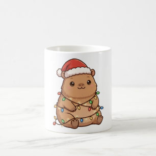Süße Capybara-Weihnachtsmannmütze Weihnachtslichte Kaffeetasse