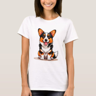 Süße Cardigan Welsh Corgi Welpen Charakter Cartoon T-Shirt
