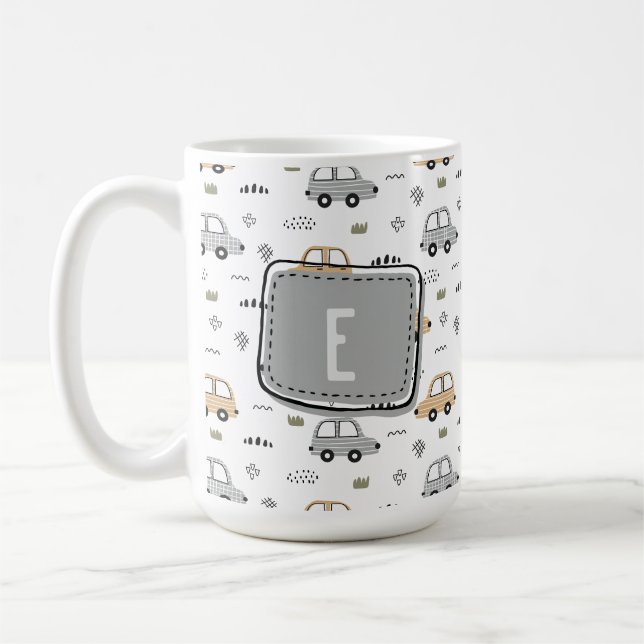Süße Cartoon-Autos Personalisiertes Monogramm  Kaffeetasse (Links)