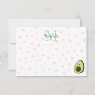 Süße Cartoon-Avocado personalisiertes Monogramm Mitteilungskarte