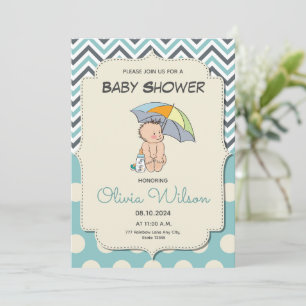 Süße Cartoon-Baby-Blau-Junge-Baby-Shower Einladung