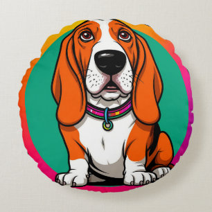 Süße Cartoon-Basset-Hündin Rundes Kissen