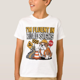 Süße Cartoon-Bau-Bulldogge Lustiges Straßenschild T-Shirt