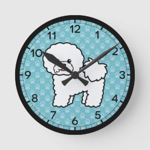 Süße Cartoon-Bichon-Frisee-Hund-Illustration Runde Wanduhr