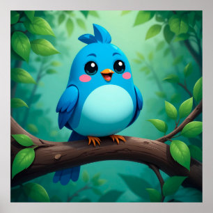 Süße Cartoon Blaue Vogel Poster