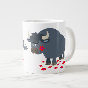 Süße Cartoon-Bulle und rote Blüten-Jumbo-Tasse Jumbo-Tasse