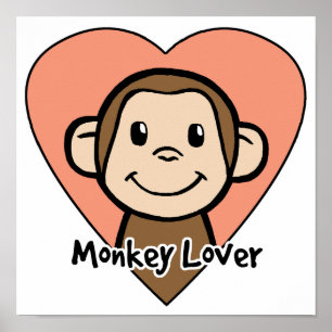 Süße Cartoon-Cliparts lächelnder Affe Liebe im Her Poster