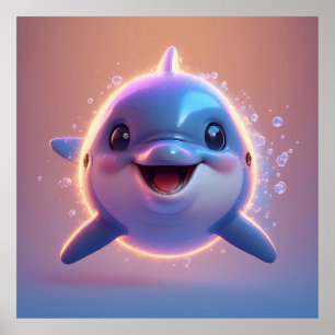 🐬 Süße Cartoon-Delfin-Wandkunst für Kinderzimmer Poster