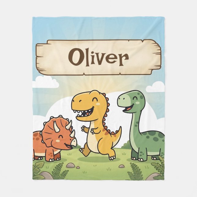 Süße Cartoon-Dinosaurier-Freunde Fleecedecke (Vorderseite)