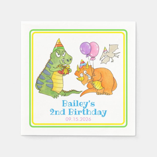 Süße Cartoon-Dinosaurier Kindergeburtstag Serviette (Vorderseite)