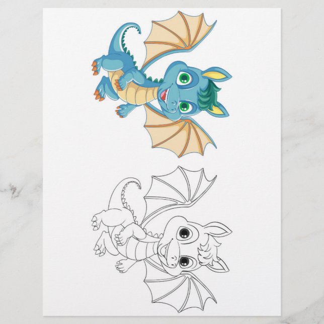 Süße Cartoon-Drache-Färbseite Flyer (Vorne)