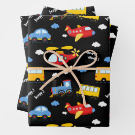 Süße Cartoon-Fahrzeuge Muster  Geschenkpapier Set