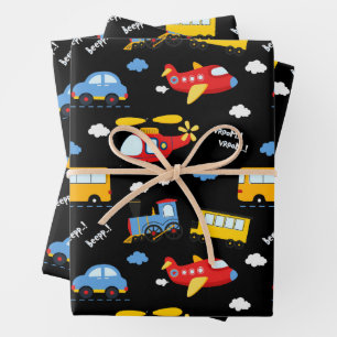 Süße Cartoon-Fahrzeuge Muster  Geschenkpapier Set