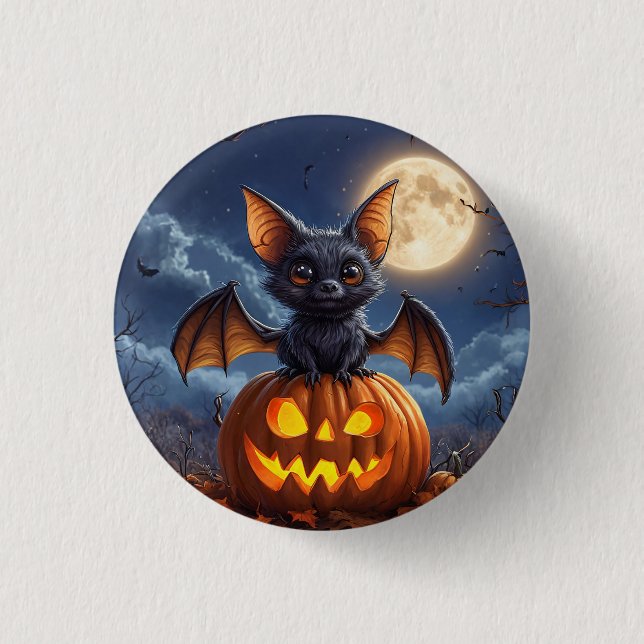 Süße Cartoon-Fledermaus auf einem Jack-o'-Lantern  Button (Vorderseite)