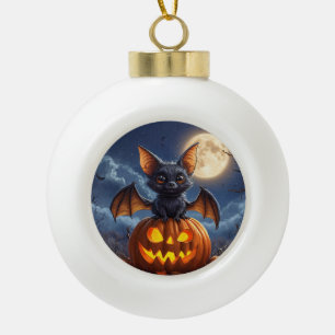 Süße Cartoon-Fledermaus auf einem Jack-o'-Lantern Keramik Kugel-Ornament