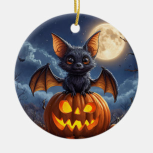 Süße Cartoon-Fledermaus auf einem Jack-o'-Lantern  Keramik Ornament