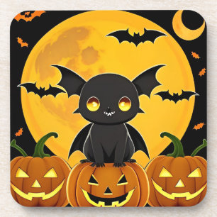Süße Cartoon-Fledermaus und Jack-O'-Lantern-Kürbis Getränkeuntersetzer