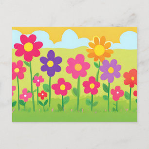 Süße Cartoon-Floral-Natur-Illustration  Postkarte