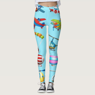 Süße Cartoon-Flugzeug-Muster Blaue Leggings 