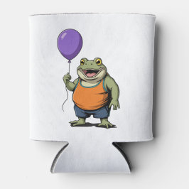 Süße Cartoon-Frosch hält lila Luftballon Dosenkühler