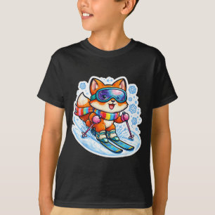 Süße Cartoon-Fuchs-Ski-Skifahrer-Skiliebhaber Wint T-Shirt