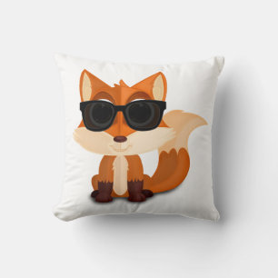 Süße Cartoon-Fuchsdarstellung mit Sonnenbrille Cut Kissen