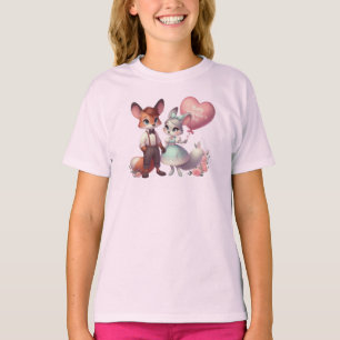 Süße Cartoon-Füchse Valentinstag T-Shirt