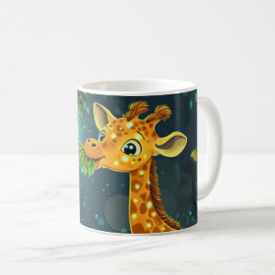 süße Cartoon-Giraffe, die Blätter von einem Baum i Kaffeetasse