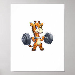 Süße Cartoon-Giraffe hebt Gewichte Fitnessstudio  Poster