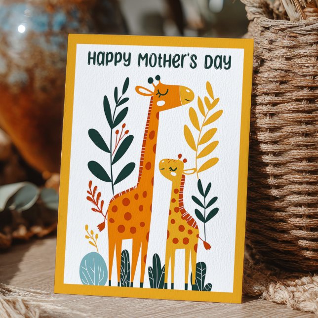 Süße Cartoon-Giraffe & Kalb Frohen Muttertag Postkarte (Von Creator hochgeladen)