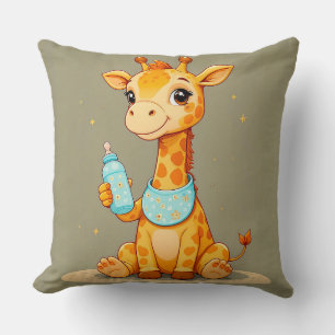 Süße Cartoon-Giraffe mit Babyflasche Kissen