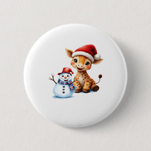 Süße Cartoon-Giraffe mit Weihnachtsmannmütze & Sch Button