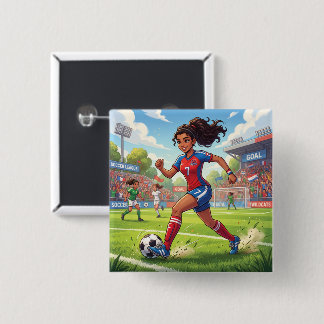 Süße Cartoon-Girl spielt Fußball Button