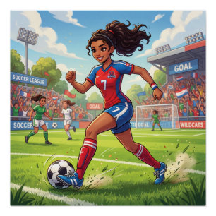 Süße Cartoon-Girl spielt Fußball Poster
