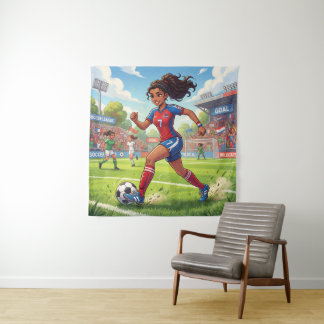 Süße Cartoon-Girl spielt Fußball Wandteppich