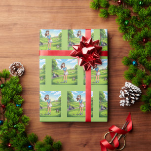 Süße Cartoon-Girl spielt Golf Geschenkpapier