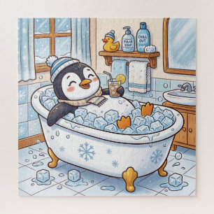 Süße Cartoon-glückliche Pinguin beim Baden Puzzle