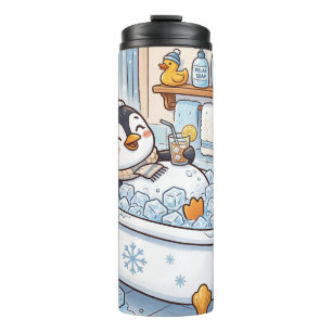 Süße Cartoon-glückliche Pinguin beim Baden Thermosbecher
