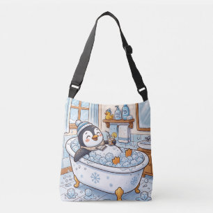 Süße Cartoon-glückliche Pinguin beim Baden Tragetaschen Mit Langen Trägern