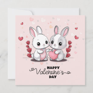 Süße Cartoon-Hasenliebhaber-Herzen Valentinstag Feiertagskarte