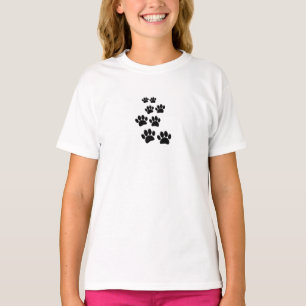 Süße Cartoon-Haustier-Pfoten-Spur Schwarz T-Shirt