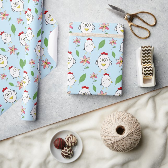 Süße Cartoon-Hühnchen-Illustration Geschenkpapier (Kunsthandwerk)