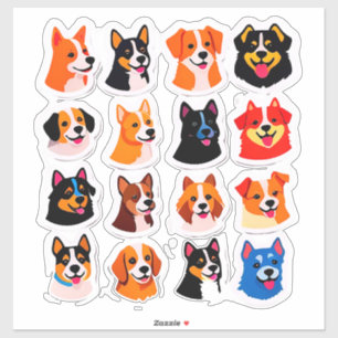 Süße Cartoon-Hund-Aufkleber-Set mit hellen Farben Aufkleber