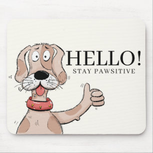 Süße Cartoon-Hund-Daumen-Hoch-Typografie-Aufkleber Mousepad