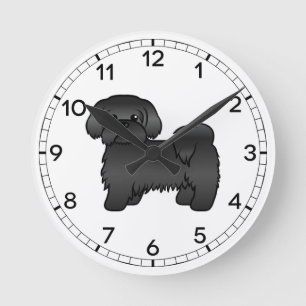Süße Cartoon-Hund-Illustration eines schwarzen Shi Runde Wanduhr