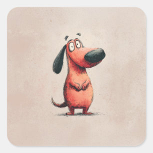Süße Cartoon-Hund-Skizzen-Illustration Quadratischer Aufkleber