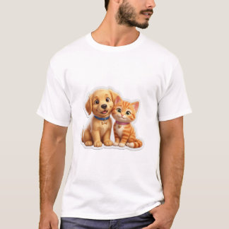 Süße Cartoon-Hund und Katze beste Freunde T-Shirt