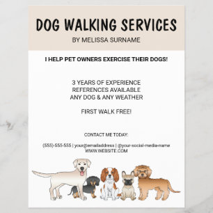 Süße Cartoon-Hunde - Hundeausführdienste Flyer