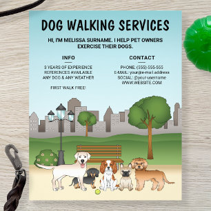 Süße Cartoon-Hunde in einem Park - Hundeausführdie Flyer