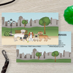 Süße Cartoon-Hunde in einem Park - Hundeausführdie Visitenkarte